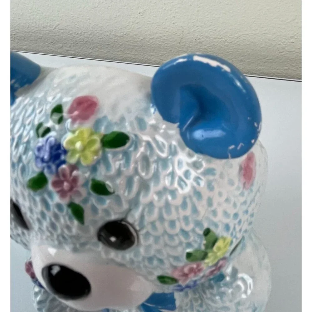 Vintage Napcoware Ceramic Blue Floral Bear Planter Orig. Sticker Home Decor